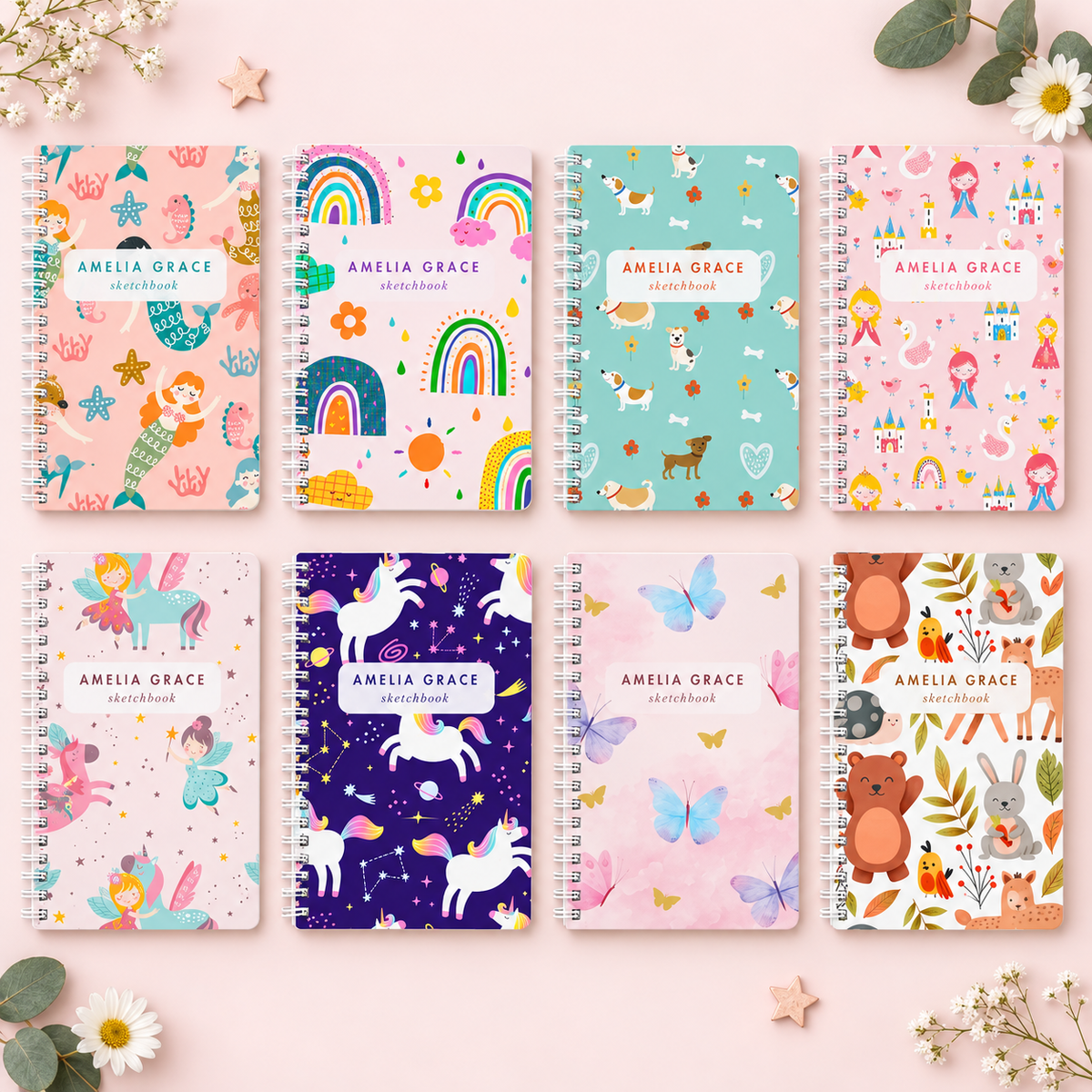 Personalized Book for Girls, Custom Spiral Lined Notebook or Blank Sketchbook, Unicorns, Mermaids, Rainbow, Gift For Kid 21cf9f42-3b87-4d45-9721-39fe73a1df31-s4.png