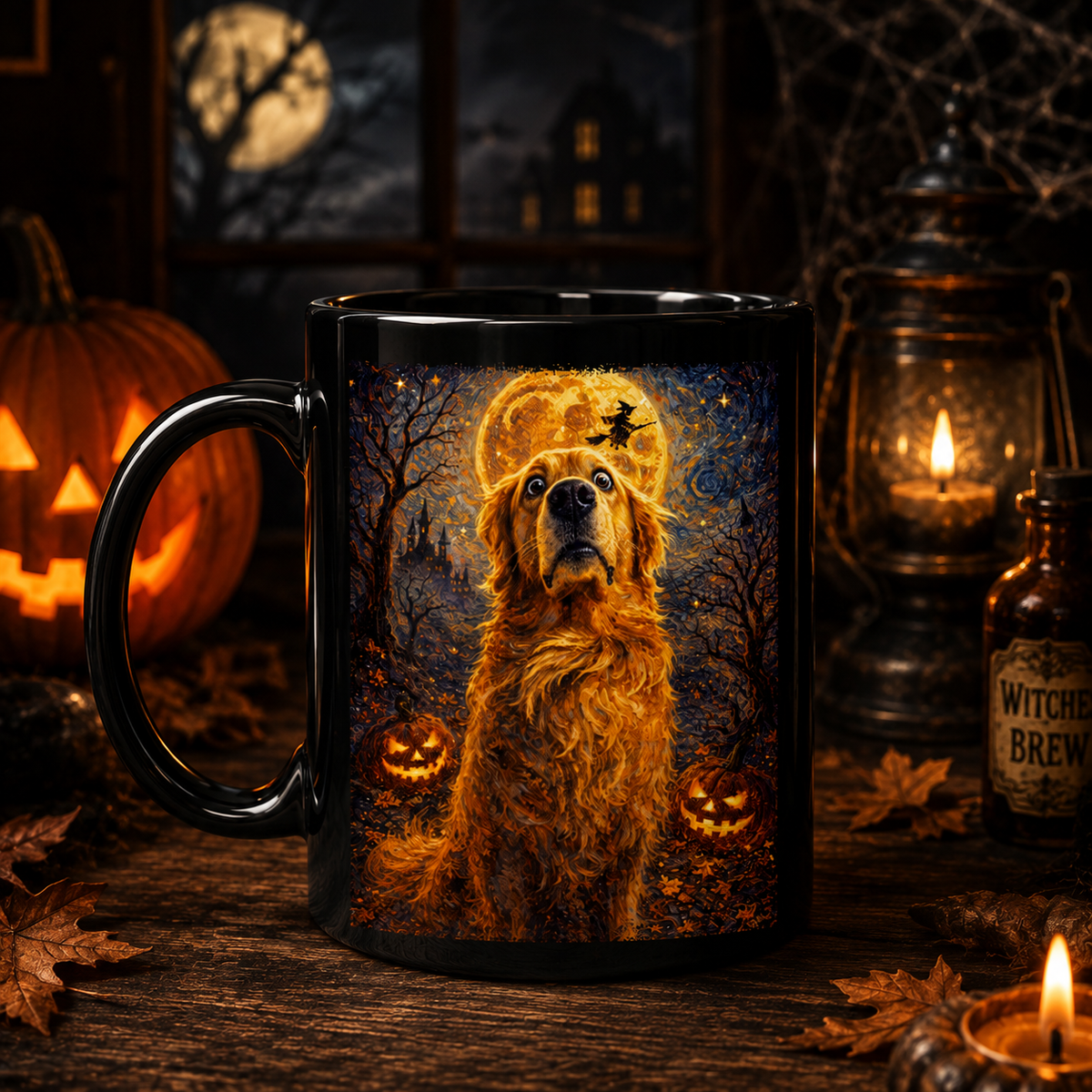 Custom Pet Dog Cat Portrait Halloween Van Gogh Art - Personalized Mug