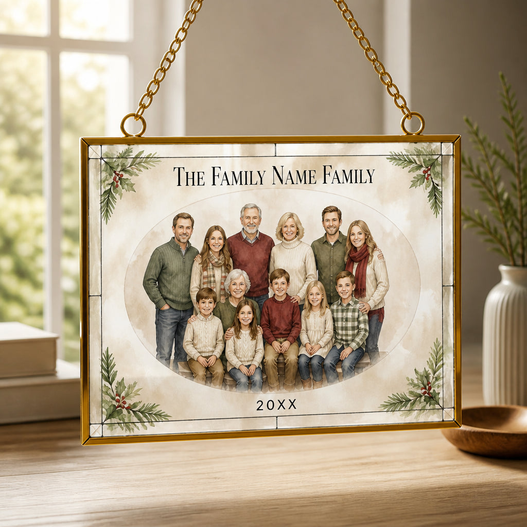 Custom Family Watercolor Portrait Suncatcher – Name & Year - Personalized Rectangle Stained Glass Suncatcher (PW) 21e833d0-1fce-4cab-ab59-c6badd4a72ca.jpg