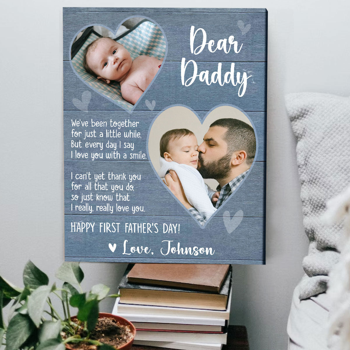 Happy First Father s Day Personalized Canvas, 1st Time Fathers Day Gift From Baby, Photo Gift Ideas For New Daddy