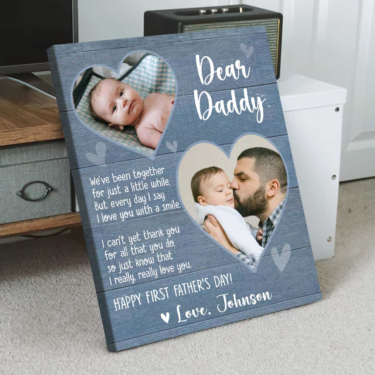 Happy First Father s Day Personalized Canvas, 1st Time Fathers Day Gift From Baby, Photo Gift Ideas For New Daddy