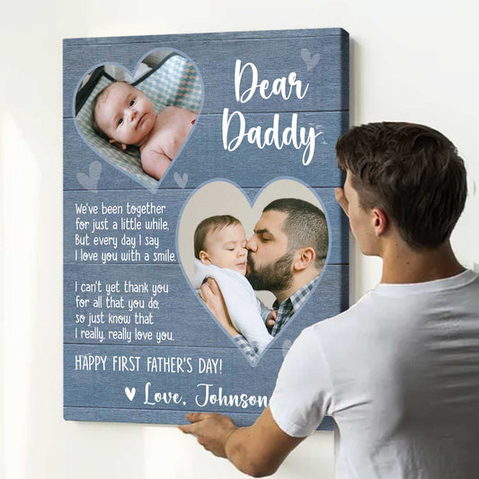 Happy First Father s Day Personalized Canvas, 1st Time Fathers Day Gift From Baby, Photo Gift Ideas For New Daddy