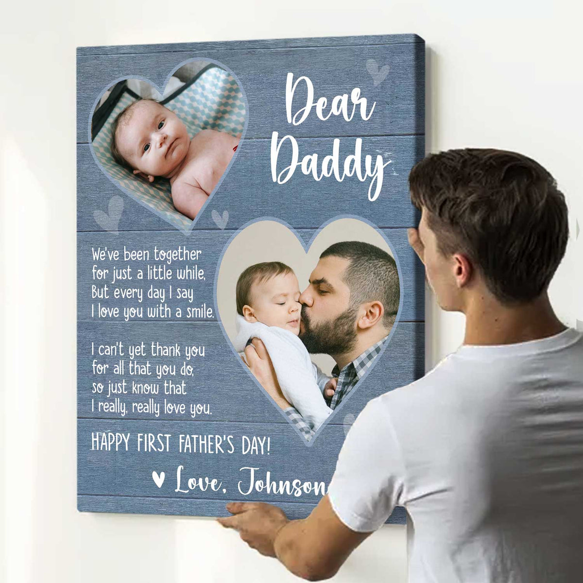 Happy First Father s Day Personalized Canvas, 1st Time Fathers Day Gift From Baby, Photo Gift Ideas For New Daddy