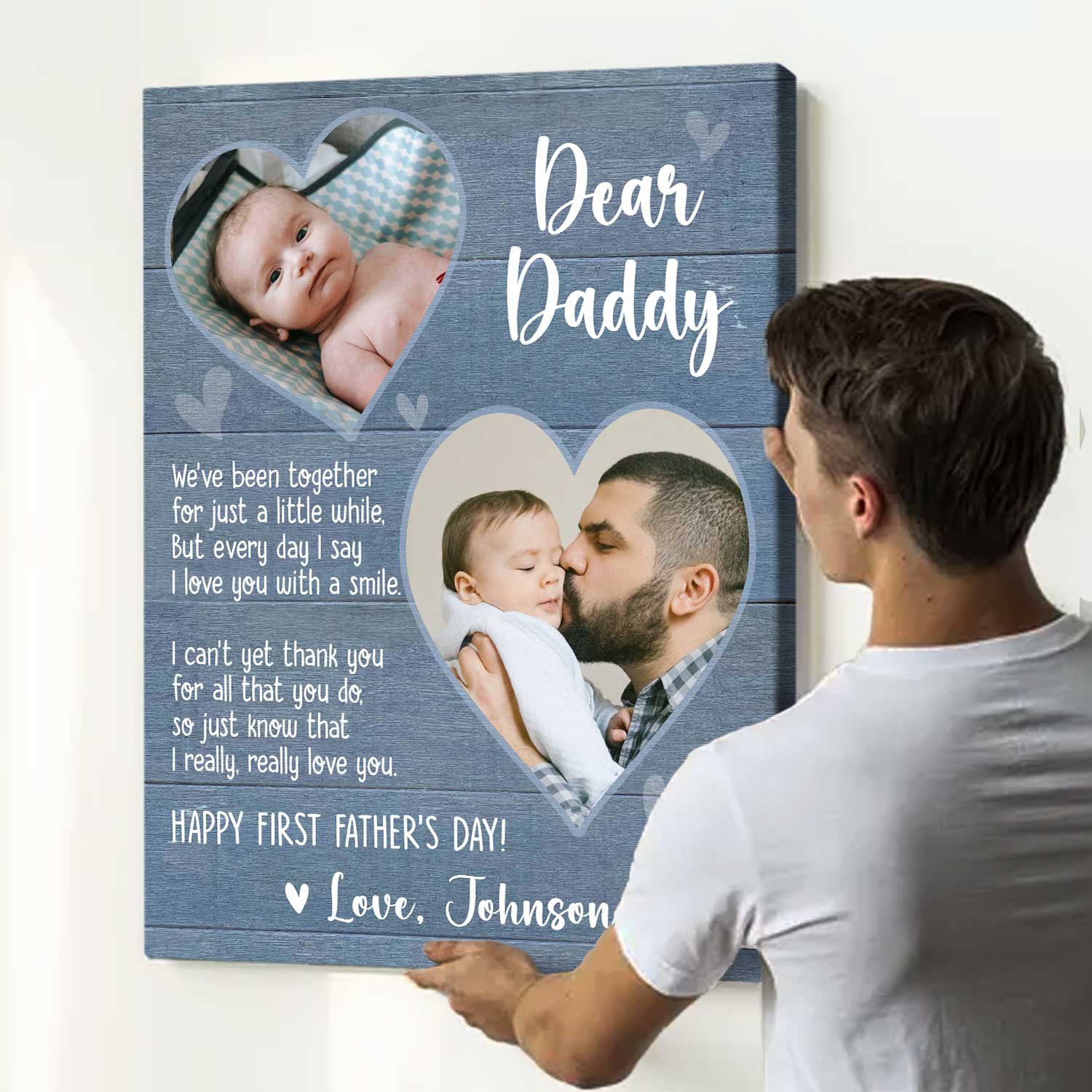 Happy First Father s Day Personalized Canvas, 1st Time Fathers Day Gift From Baby, Photo Gift Ideas For New Daddy