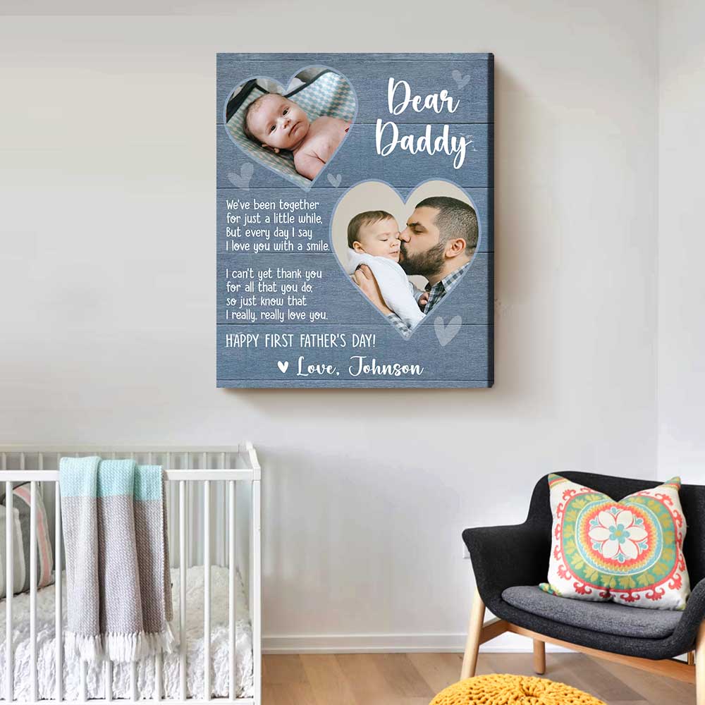 Happy First Father s Day Personalized Canvas, 1st Time Fathers Day Gift From Baby, Photo Gift Ideas For New Daddy