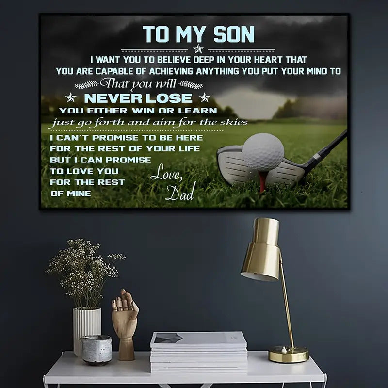 To My Son Father s Blessing to Son, Inspirational Message with Golf Theme Print for Living Room, Bedroom, Office Decor