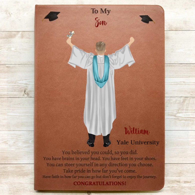 You Believed You Could So You Did - Personalized Graphic Leather Journal - Graduation Gift