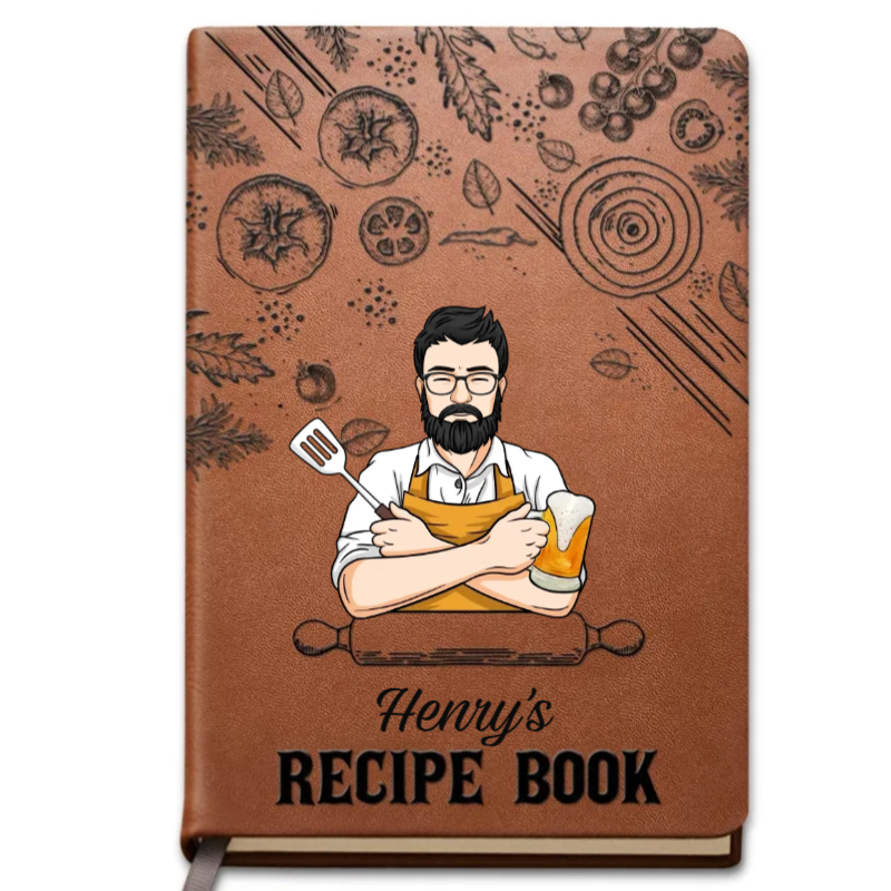 Dad's Recipe Book - Personalized Graphic Leather Journal - Gift For Dad, Father's Day, Birthday Gift