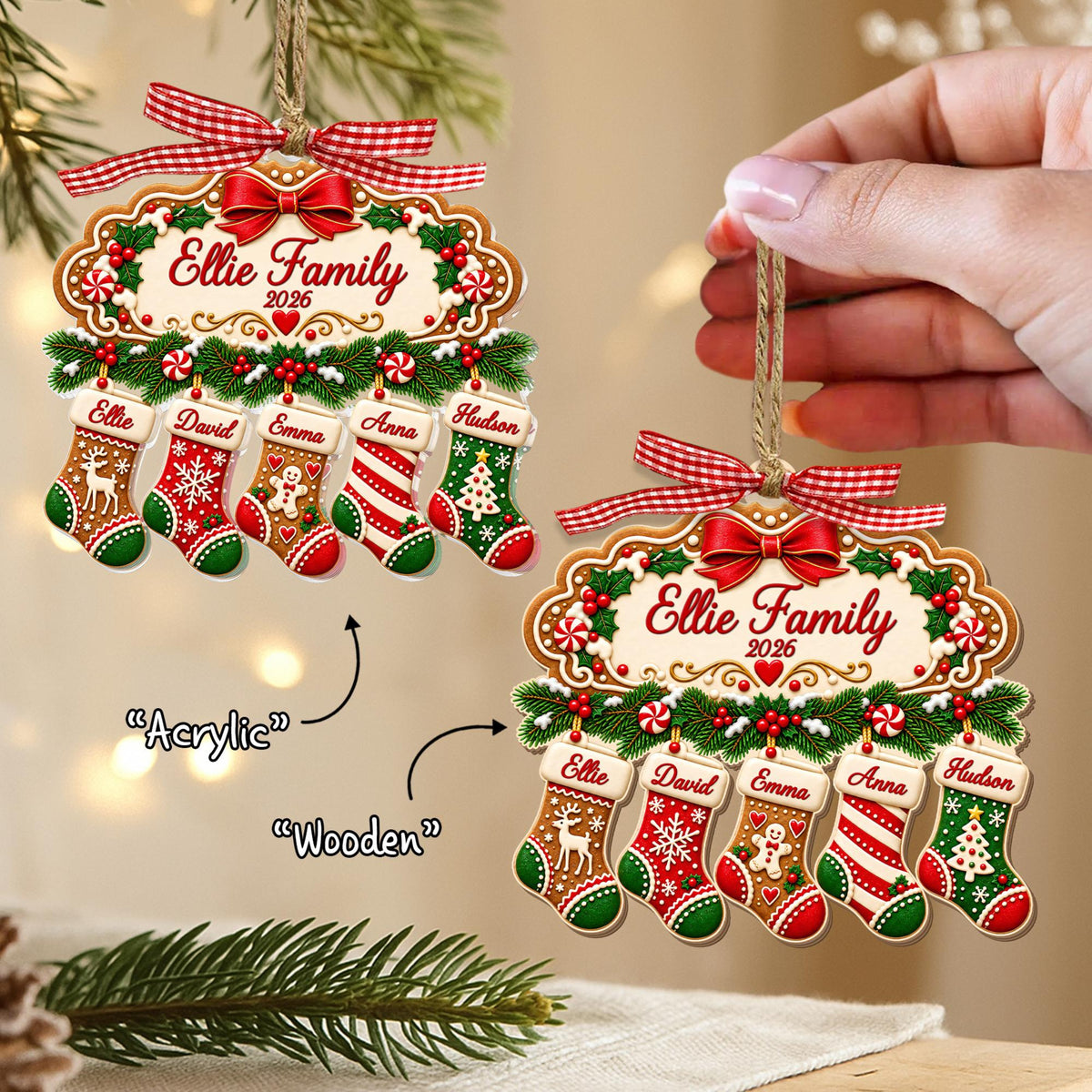Personalized Large Family Christmas Gingerbread Stocking Ornament, Custom Family Members Names Ornament, Family with Pet Keepsake 2026 22258127-c00a-498c-ae08-6ba61a88675c-3.jpg