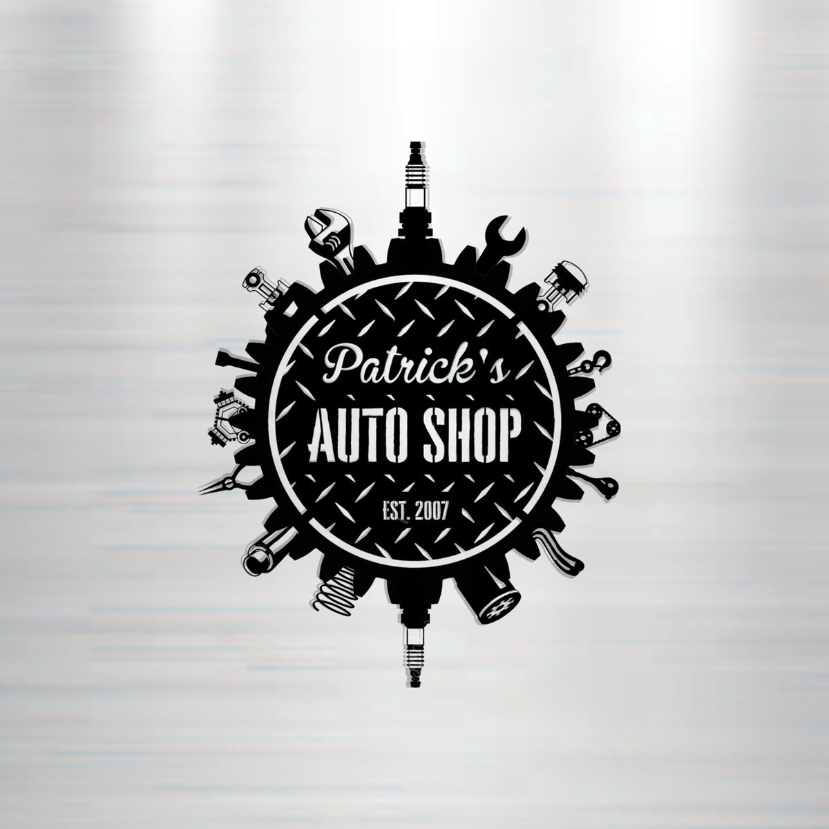 Personalized Metal Circular Mechanic Themed Parts, Tools Auto Shop, Garage Workshop, Business Decor Sign Gift