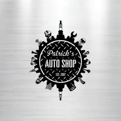 Personalized Metal Circular Mechanic Themed Parts, Tools Auto Shop, Garage Workshop, Business Decor Sign Gift