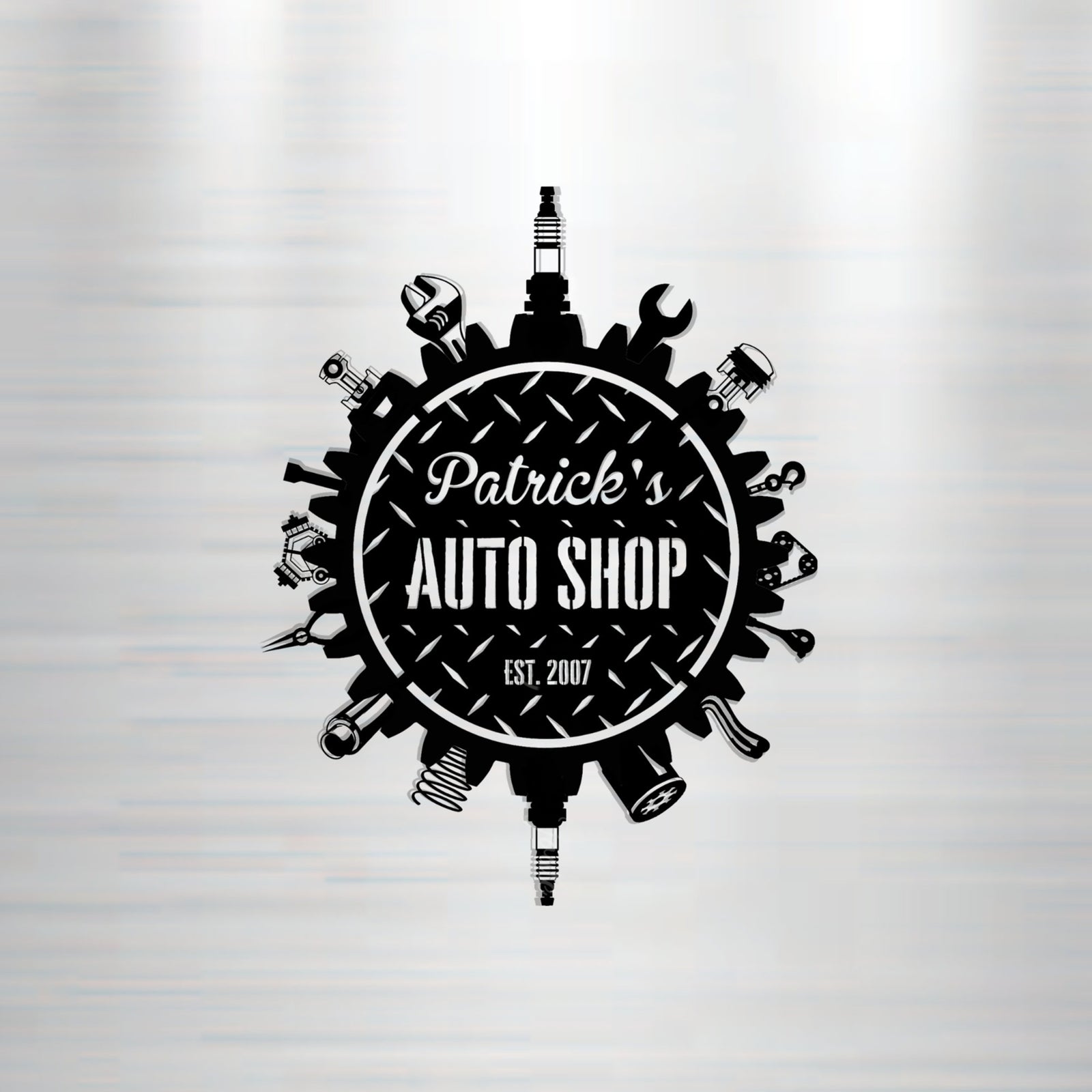 Personalized Metal Circular Mechanic Themed Parts, Tools Auto Shop, Garage Workshop, Business Decor Sign Gift