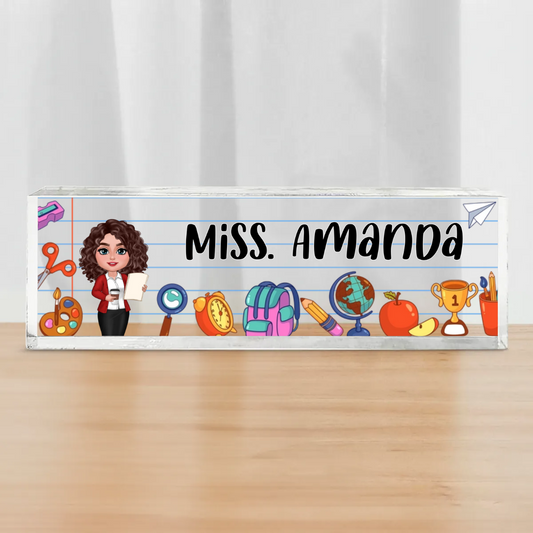 Teacher & School Things - Personalized Acrylic Table Sign - Gift For Teacher, Back To School