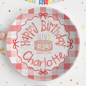 Personalized Pink Gingham Birthday Plate, Custom Name Date Girl Birthday Keepsake, Pink Bow Ceramic Party Decor 222c1783-b651-48ca-8994-4d3b66fab149-6.jpg