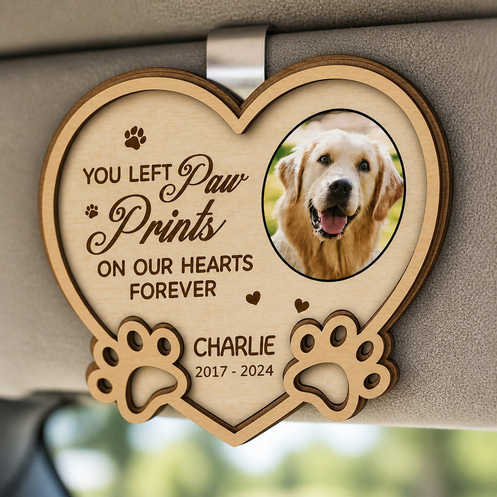 Pet Memorial Car Visor Clip – Paw Prints | Photo + Name + Years - Personalized Wooden Car Visor Clip 2 Layer 22485923-d9e6-4139-83d2-56e1fcd04a2b.jpg