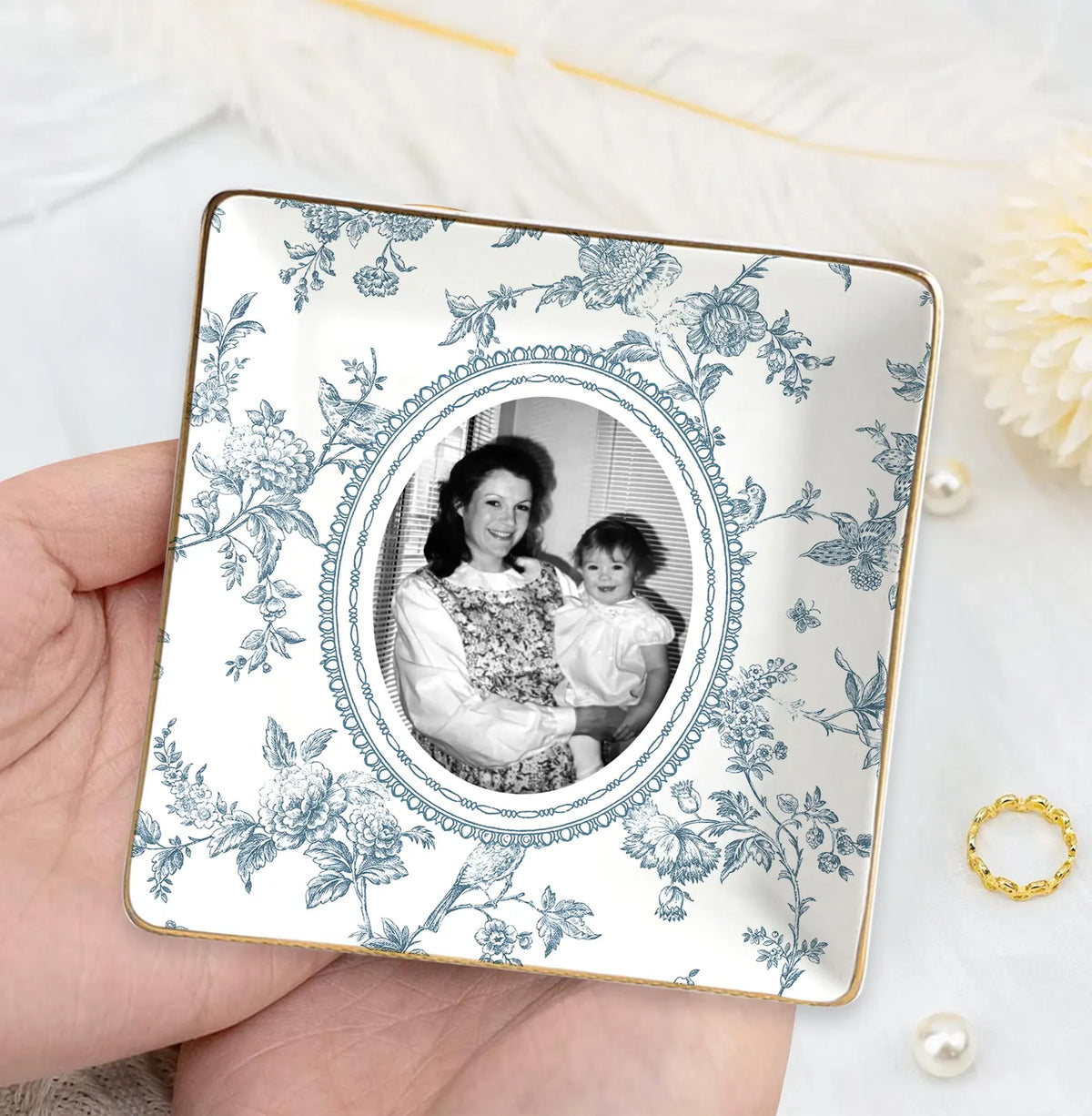 Mother of the Bride Gift, Toile De Jouy Trinket Tray, Custom Mother Photo Ring Dish, Mother of the Bride Wedding Day Gift from Daughter 224d176a-b346-4da6-95d5-f23f8cded126-GFGFG-6-.webp