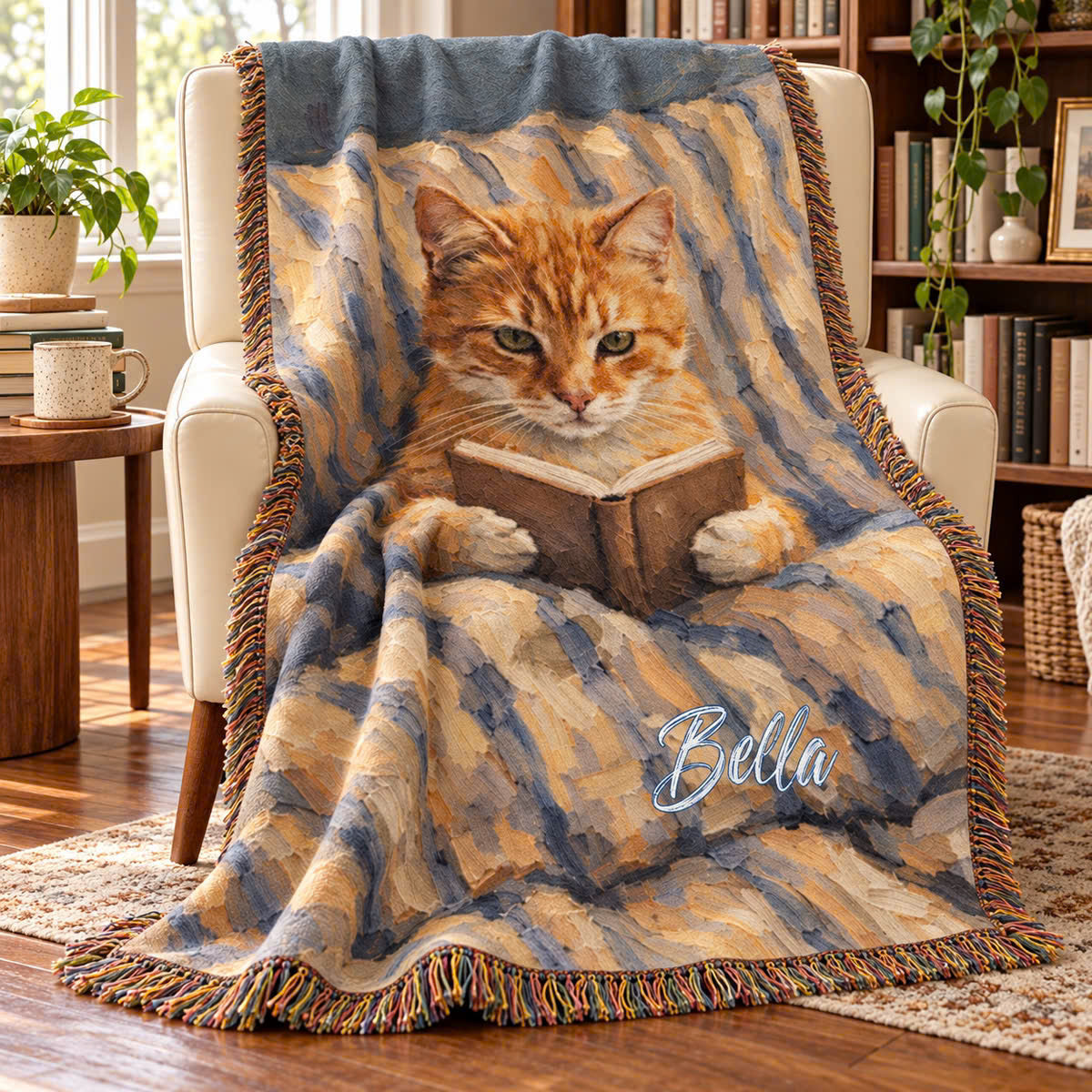 Personalised Oil Painting Pet Reading in Bed Photo Tassel Soft Throw Blanket with Name Home Decor Christmas Birthday Gift for Pet Lover 224f8a38-31b9-4e24-9fca-71a6398b757c-banner-1.jpg