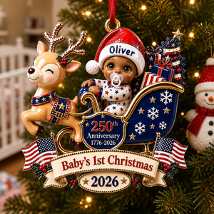 Baby's 1st Christmas In Sleigh America 250th Anniversary - Real 3D Raised Ornament