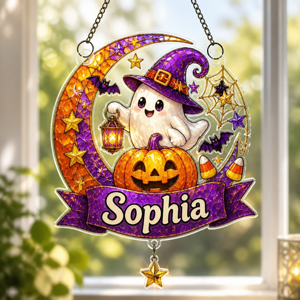 Personalized Witchy Ghost Pumpkin Suncatcher - Personalized 1 Layered Suncatcher with Charm 2270771d-69a5-4f20-9d7f-ac45ae2b5436.png