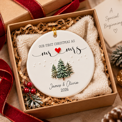 First Christmas Mr and Mrs 3D Relief Ceramic Ornament, Custom Married Keepsake, Personalized Newlywed Gift, Couple Ornament Gift for Wife 2292a8d9-5ec1-4982-9286-d02f4d5b501f-mockup_trong_hop_qua.png