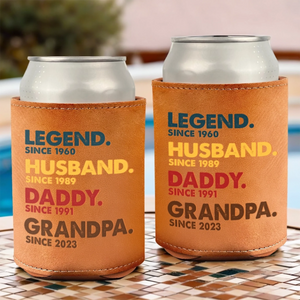 Legend Husband Daddy Papa - Personalized Leather Can Cooler - Gift For Grandpa, Father, Father's Day Gift