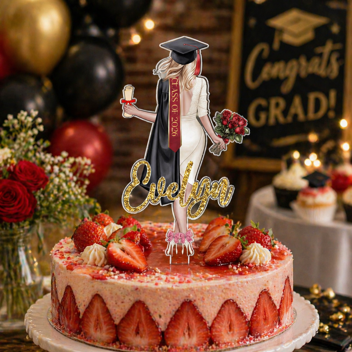 Personalized Girl Graduation Cake Topper, Class Of 2026, Custom Senior Keepsake Gift, Graduation Party Decor