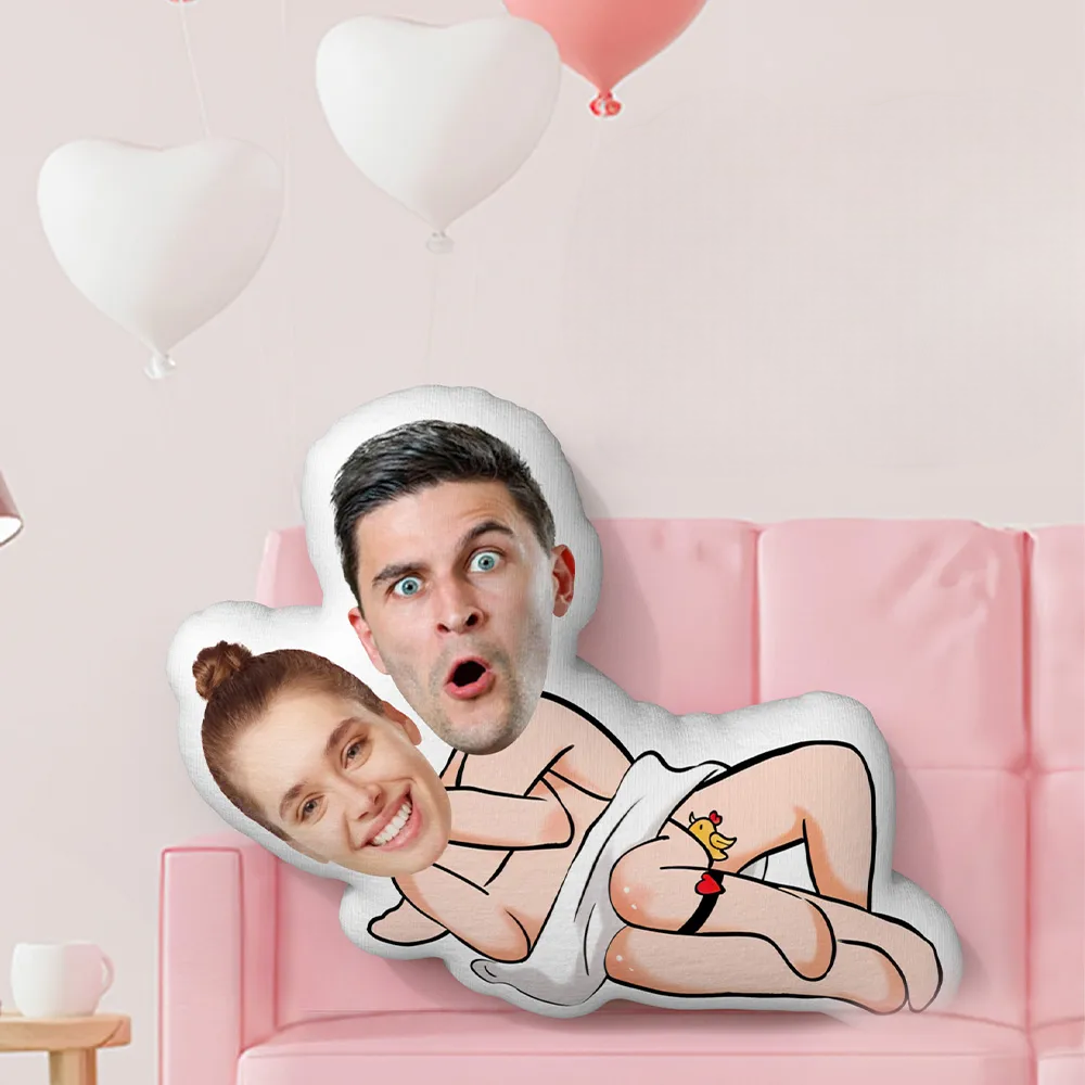 Custom Naughty Couple Face Pillow Little Bird And Black Stockings Couple Pillow