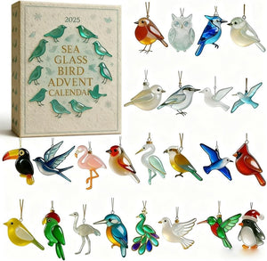 Sea Glass Bird Advent Calendar 2025 with 24 Hanging Ornaments – Countdown Christmas Gift for Bird Lovers, Tree Decor, Holiday Display