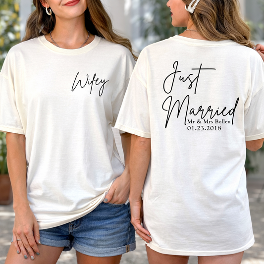 Hubby Wifey Just Married - Personalized Shirt - Gift For Couple
