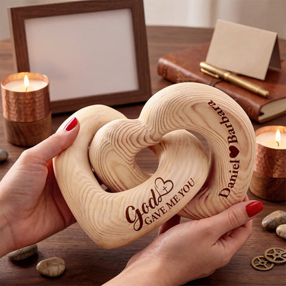 God Gave Me You - Personalized Interlocking Wooden Hearts - Gift For Husband, Father's Day Gift, Anniversary, Birthday Gift