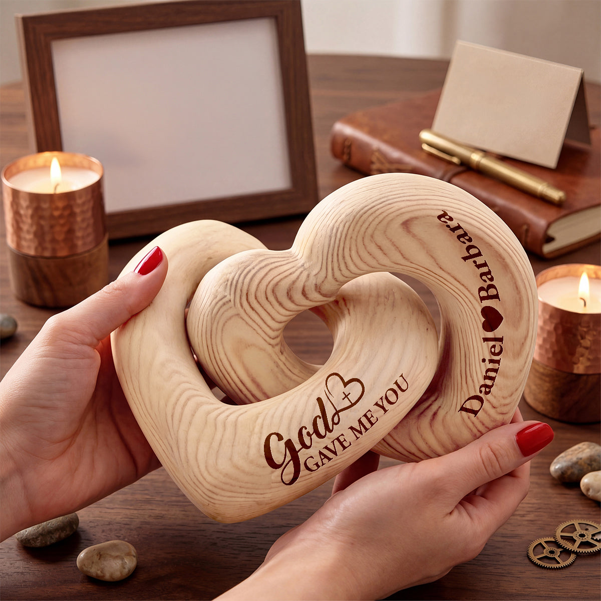 God Gave Me You - Personalized Interlocking Wooden Hearts - Gift For Husband, Father's Day Gift, Anniversary, Birthday Gift