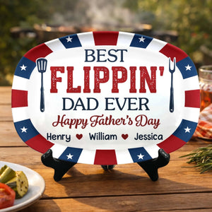 Best Flippin' American Dad Ever - Personalized Platter - 4th Of July Gift, Patriotic Gift For Family, Gift For Grilling Dad