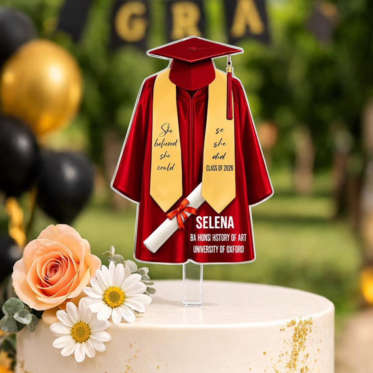Personalized Graduation Cake Topper, Custom Graduation Gown Cake Topper, Class Of 2026, Graduation Decoration, School Graduation Keepsake