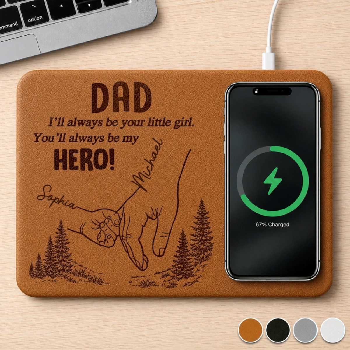 Dad You'll Always Be My Hero - Personalized Wireless Charging Mat - Gift For Dad Grandpa, Father's Day Gift