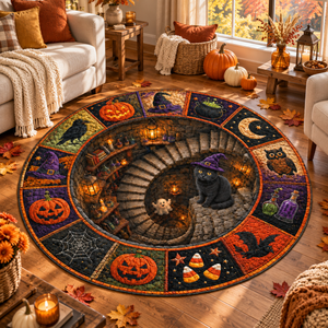 3D Quilted Halloween Round Rug, Optical Illusion Vortex Carpet, Black Cat Witch Floor Mat, Pumpkin Raven Magic Doormat, Fall Home Decor 22a2426e-8a25-44c3-a3e8-013b6a168104-banner-3.png