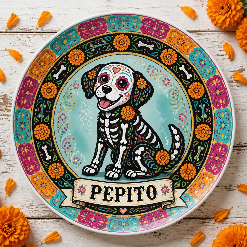 Día de los Muertos Dog Name Ceramic Plate - Personalized Personalized Ceramic Plate 22b551a3-7dc6-49bd-8f5f-bedcdf802cce.png