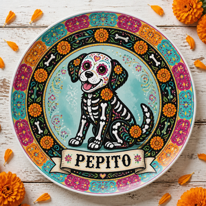 Día de los Muertos Dog Name Ceramic Plate - Personalized Personalized Ceramic Plate 22b551a3-7dc6-49bd-8f5f-bedcdf802cce.png