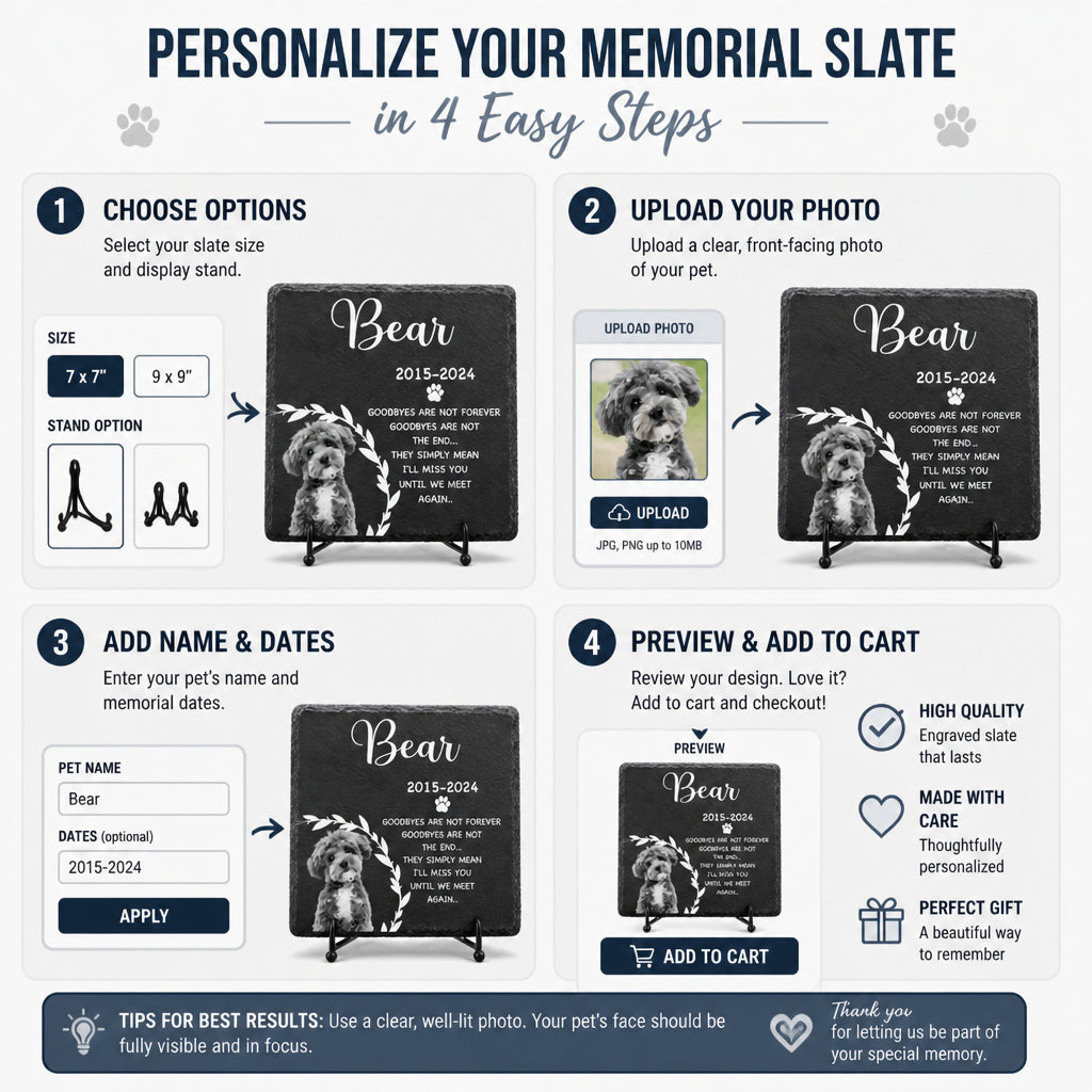 Pet Memorial Slate Stone – Photo, Name & Years – "Goodbyes are not forever" - Personalized Slate Memorial Stone 22faa53a-ded8-4e19-b7ab-5bdec23f0d1f.jpg