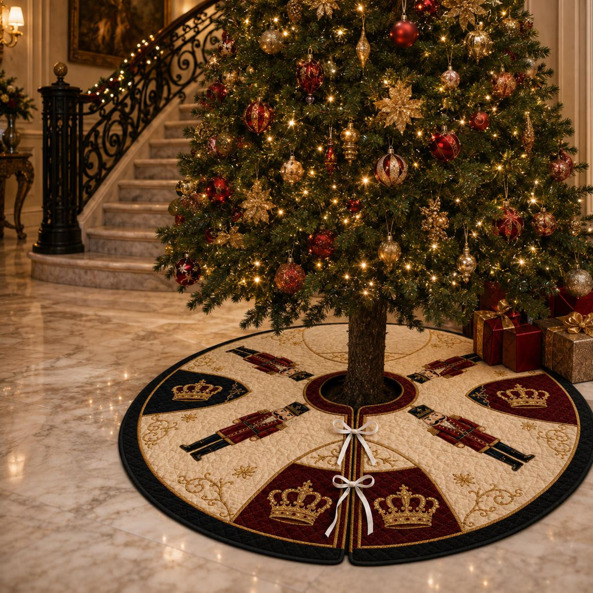Nutcracker Christmas Tree Skirt, Quilted Holiday Tree Skirt, Royal Red Navy Gold Christmas Decor, Elegant Xmas Home Decor 23059c87-7968-4c30-b197-aa801301f7db-6.jpg