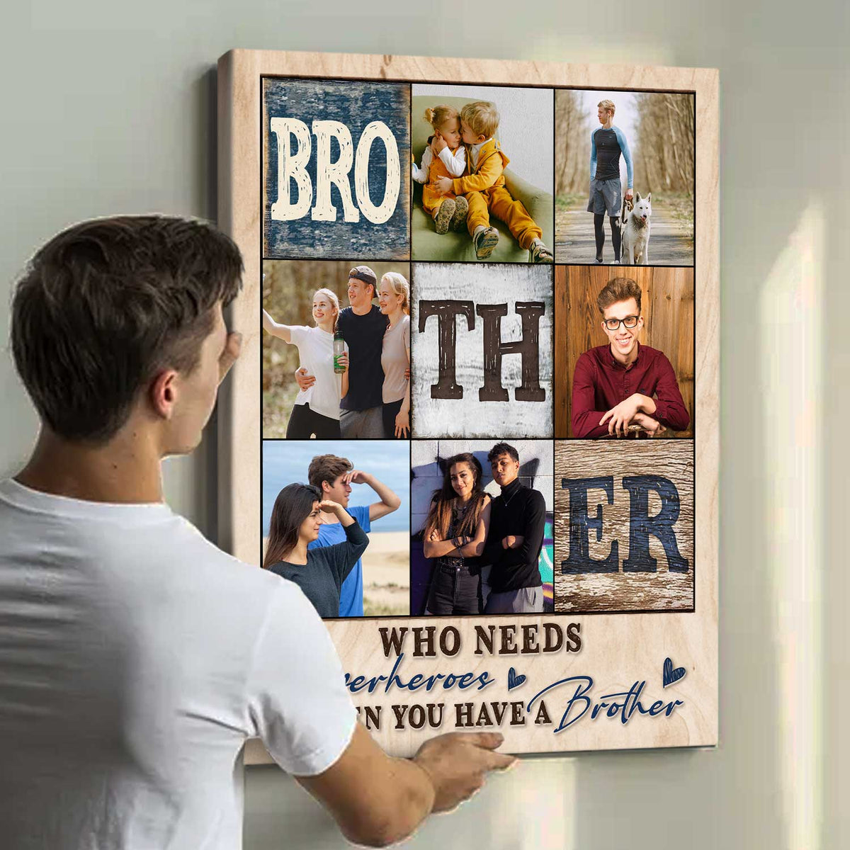 Personalized Brother Photo Collage Canvas, Christmas Photo Gift for Brother, Best Gift for Brothers from Sister