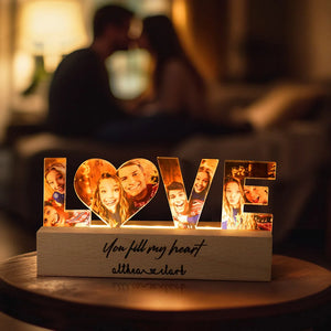 Personalised Couple Photos LED Night Light with Wooden Base Home Decor Anniversary Valentine's Day Gift for Couples