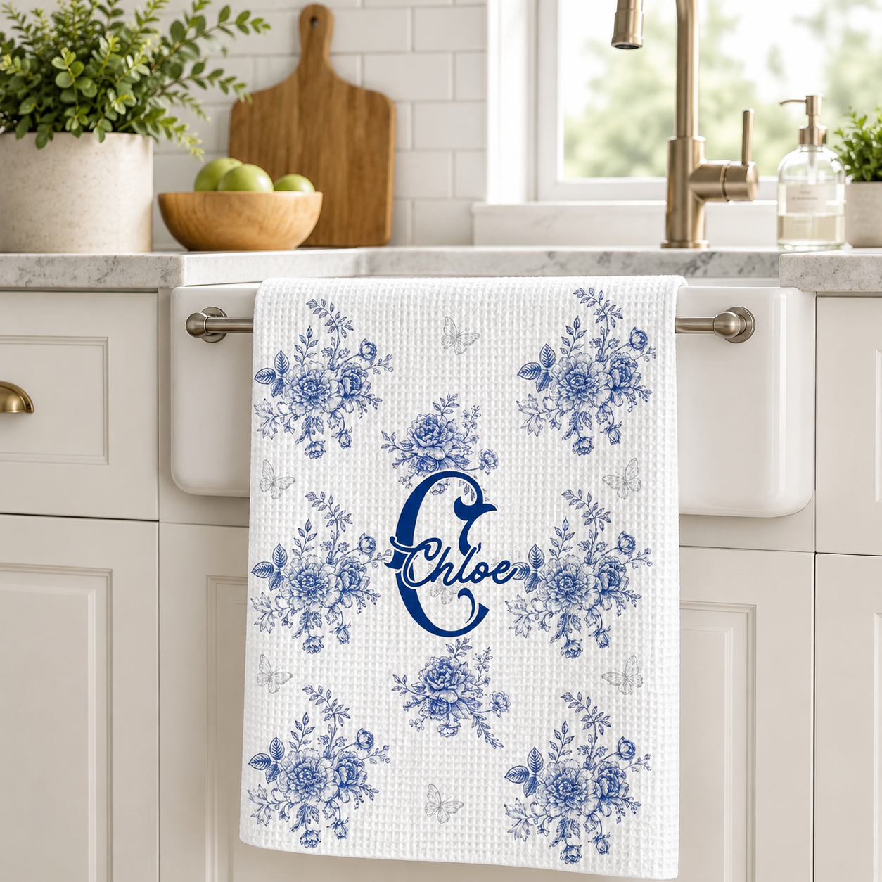 Blue Toile Pattern Alphabet - Personalized Kitchen Towel - Gift Mom Grandma 233a29f7-7485-4fd3-bbae-718d0ee3634d-banner-1.png