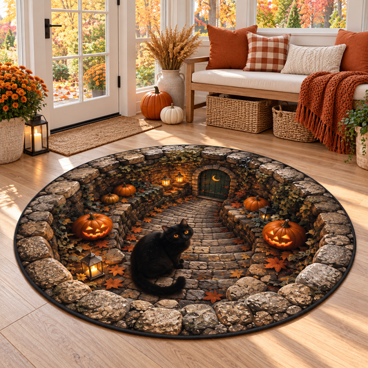 3D Illusion Halloween Rug, Black Cat Pumpkin Round Area Rug, Non Slip Stone Pathway Mat, Cozy Autumn Fall Cottagecore Living Room Rug 2359fc6f-c345-4dfc-a1d5-5b52b1a39800-banner-1.png