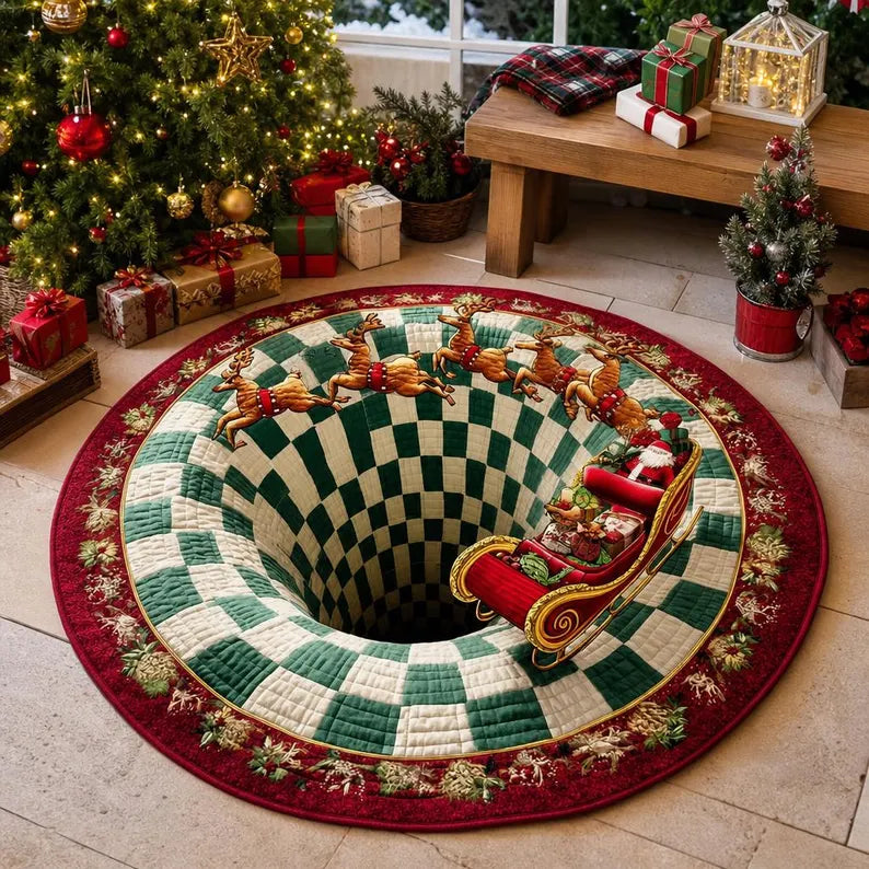 Christmas Santa Sleigh Vortex 3D Round Rug, Reindeer Checkered Optical Illusion Floor Mat, Non Slip Xmas Home Decor, Christmas Gift 23774de3-f635-45c2-908a-6c307ad04e59-ghjhgh.webp