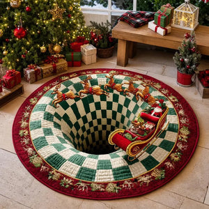 Christmas Santa Sleigh Vortex 3D Round Rug, Reindeer Checkered Optical Illusion Floor Mat, Non Slip Xmas Home Decor, Christmas Gift 23774de3-f635-45c2-908a-6c307ad04e59-ghjhgh.webp