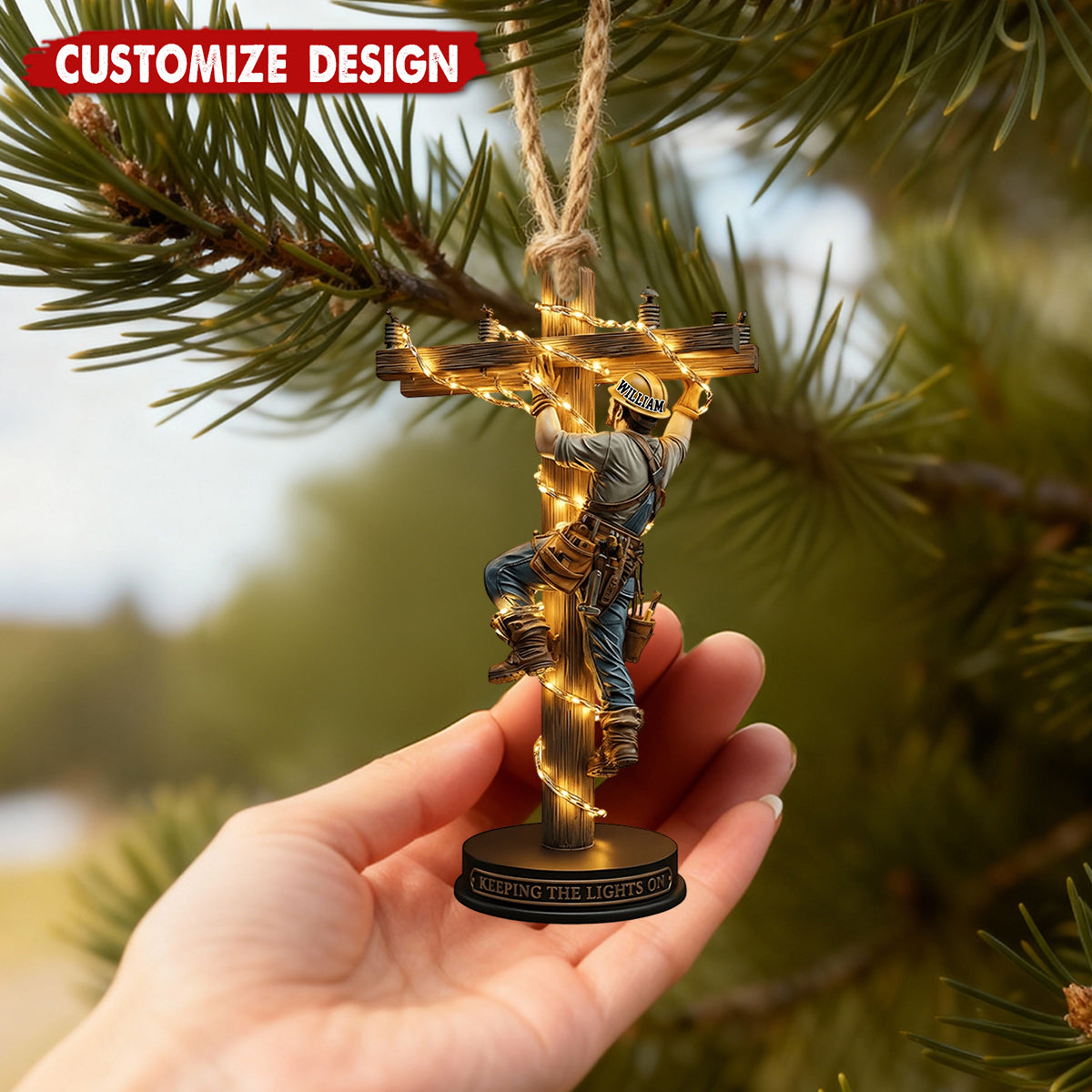 Keeping The Lights On - Personalized Lineman Custom Shaped Ornament