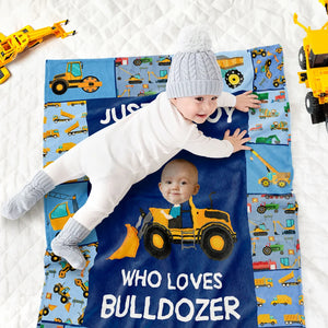 Personalised Face Photo Construction Vehicles Lorries Multicolor Soft Throw Blanket with Name Home Decor Birthday Gift for Boys Girls