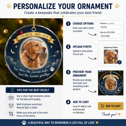 Favorite Hello Hardest Goodbye — Pet Memorial Photo Ornament - Personalized Transparent Acrylic Ornament 23cb17ef-9d48-4831-a954-86519772ffd0.jpg