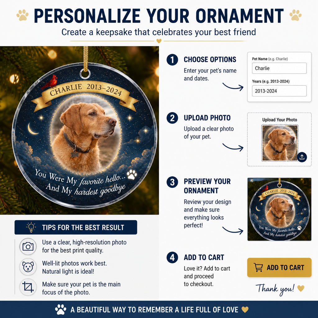 Favorite Hello Hardest Goodbye — Pet Memorial Photo Ornament - Personalized Transparent Acrylic Ornament 23cb17ef-9d48-4831-a954-86519772ffd0.jpg