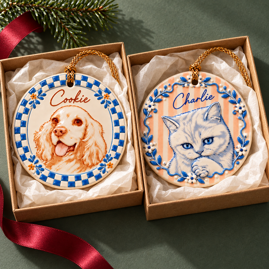 Personalized Pet Photo Ceramic Ornament: Custom Name 3D Relief Dog Christmas Gift For Family, Friends 23fd49fb-5988-4c71-9ecd-fc5ac6f8d3ef-Cookie-v-Charlie-trong-h-p-qu-.png